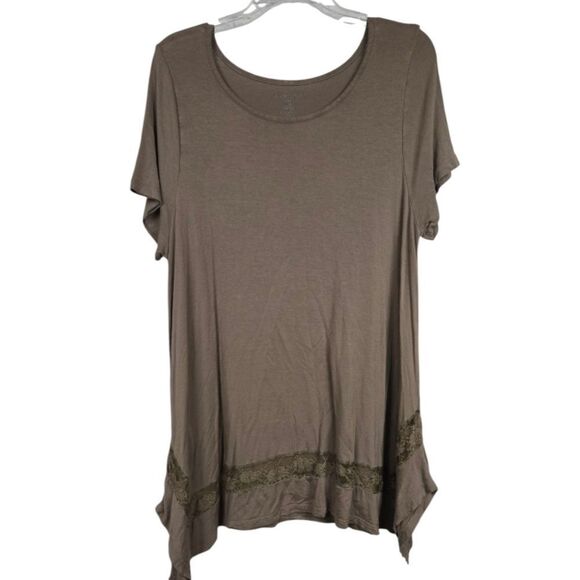 Lane Bryant 14/16 Soft Knit Tee Top Brown Lace Sharkbite Pullover Lightweight - Picture 3 of 10